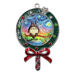 Totoro Starry Night Art Van Gogh Parody Metal X mas Lollipop With Crystal Ornament by Modalart