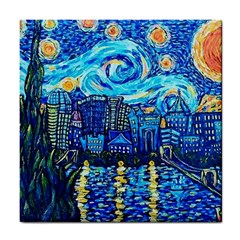 Starry Night Van Gogh Painting Art City Scape Tile Coaster by Modalart