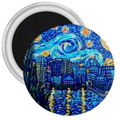 Starry Night Van Gogh Painting Art City Scape 3  Magnets by Modalart