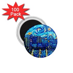 Starry Night Van Gogh Painting Art City Scape 1 75  Magnets (100 Pack)  by Modalart