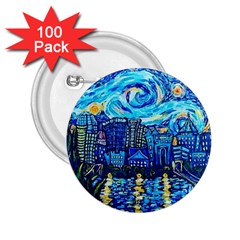 Starry Night Van Gogh Painting Art City Scape 2 25  Buttons (100 Pack)  by Modalart