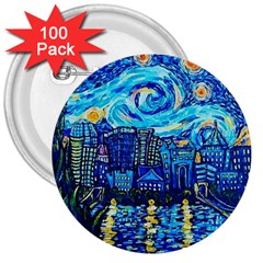 Starry Night Van Gogh Painting Art City Scape 3  Buttons (100 Pack)  by Modalart