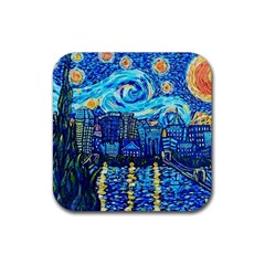 Starry Night Van Gogh Painting Art City Scape Rubber Coaster (square) by Modalart