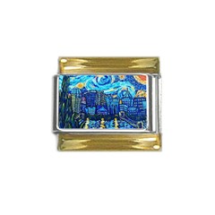 Starry Night Van Gogh Painting Art City Scape Gold Trim Italian Charm (9mm) by Modalart