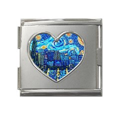 Starry Night Van Gogh Painting Art City Scape Mega Link Heart Italian Charm (18mm) by Modalart