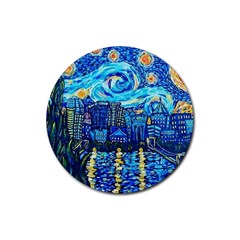 Starry Night Van Gogh Painting Art City Scape Rubber Coaster (round) by Modalart