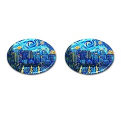 Starry Night Van Gogh Painting Art City Scape Cufflinks (oval) by Modalart