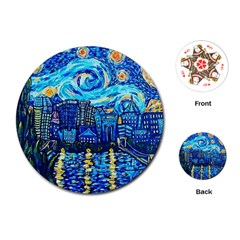 Starry Night Van Gogh Painting Art City Scape Playing Cards Single Design (round) by Modalart