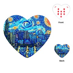 Starry Night Van Gogh Painting Art City Scape Playing Cards Single Design (heart) by Modalart