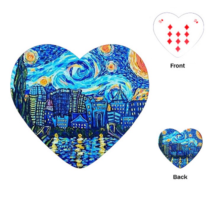 Starry Night Van Gogh Painting Art City Scape Playing Cards Single Design (Heart)