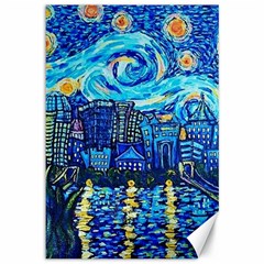 Starry Night Van Gogh Painting Art City Scape Canvas 12  X 18  by Modalart