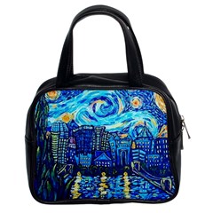 Starry Night Van Gogh Painting Art City Scape Classic Handbag (two Sides) by Modalart