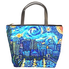 Starry Night Van Gogh Painting Art City Scape Bucket Bag by Modalart