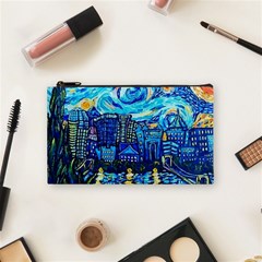 Starry Night Van Gogh Painting Art City Scape Cosmetic Bag (small) by Modalart