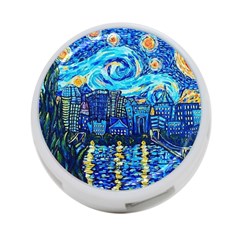 Starry Night Van Gogh Painting Art City Scape 4-port Usb Hub (two Sides) by Modalart