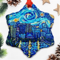 Starry Night Van Gogh Painting Art City Scape Ornament (snowflake) by Modalart