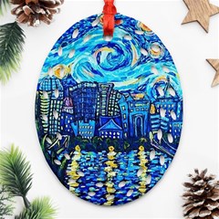 Starry Night Van Gogh Painting Art City Scape Ornament (oval Filigree) by Modalart