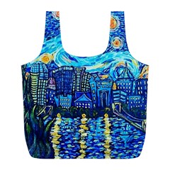 Starry Night Van Gogh Painting Art City Scape Full Print Recycle Bag (l) by Modalart