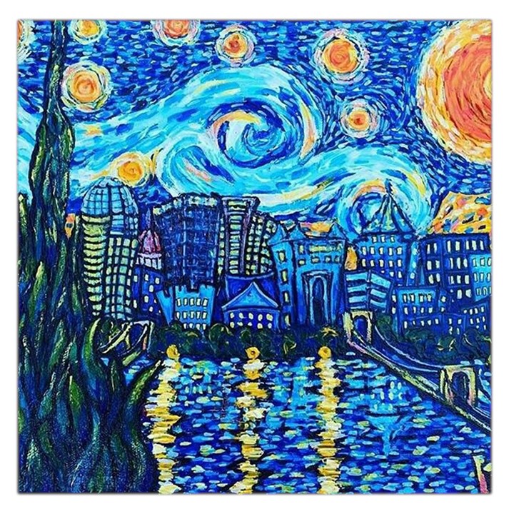 Starry Night Van Gogh Painting Art City Scape Square Satin Scarf (36  x 36 )