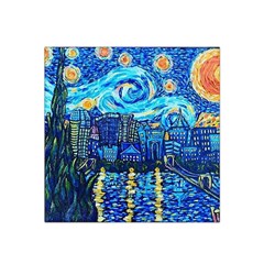 Starry Night Van Gogh Painting Art City Scape Satin Bandana Scarf 22  X 22  by Modalart