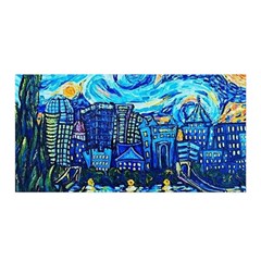 Starry Night Van Gogh Painting Art City Scape Satin Wrap 35  X 70  by Modalart