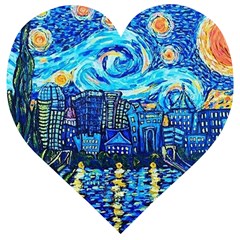 Starry Night Van Gogh Painting Art City Scape Wooden Puzzle Heart by Modalart