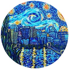 Starry Night Van Gogh Painting Art City Scape Wooden Puzzle Round by Modalart