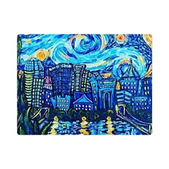 Starry Night Van Gogh Painting Art City Scape Premium Plush Fleece Blanket (mini) by Modalart