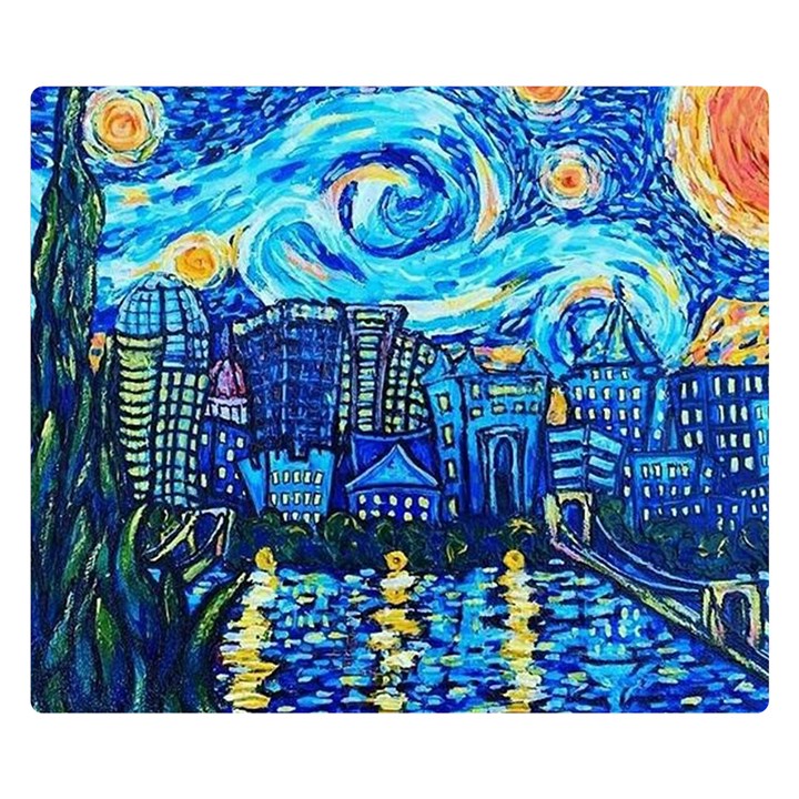 Starry Night Van Gogh Painting Art City Scape Premium Plush Fleece Blanket (Small)