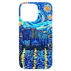 Starry Night Van Gogh Painting Art City Scape Iphone 14 Pro Max Black Uv Print Case by Modalart