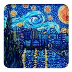 Starry Night Van Gogh Painting Art City Scape Square Glass Fridge Magnet (4 pack) Front