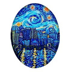 Starry Night Van Gogh Painting Art City Scape Oval Glass Fridge Magnet (4 Pack) by Modalart