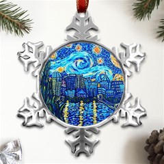 Starry Night Van Gogh Painting Art City Scape Metal Small Snowflake Ornament by Modalart