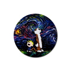 Cartoon Art Starry Night Van Gogh Rubber Coaster (round) by Modalart