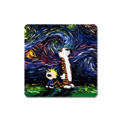 Cartoon Art Starry Night Van Gogh Square Magnet by Modalart