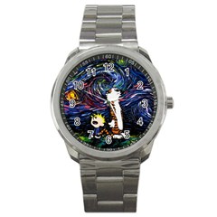 Cartoon Art Starry Night Van Gogh Sport Metal Watch by Modalart