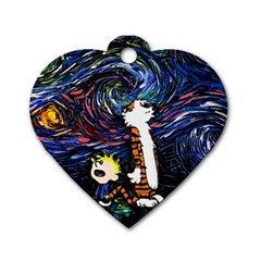 Cartoon Art Starry Night Van Gogh Dog Tag Heart (two Sides) by Modalart