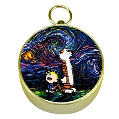 Cartoon Art Starry Night Van Gogh Gold Compasses by Modalart