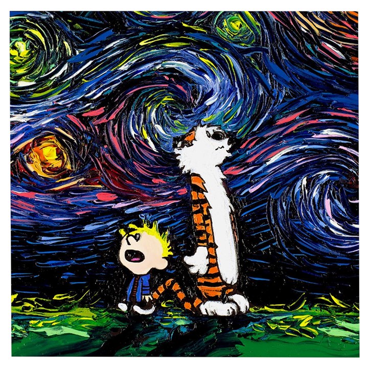 Cartoon Art Starry Night Van Gogh Wooden Puzzle Square