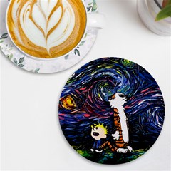 Cartoon Art Starry Night Van Gogh Uv Print Round Tile Coaster by Modalart