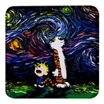 Cartoon Art Starry Night Van Gogh Square Glass Fridge Magnet (4 pack) Front