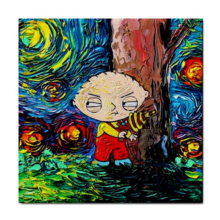 Cartoon Starry Night Vincent Van Gogh Tile Coaster