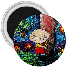 Cartoon Starry Night Vincent Van Gogh 3  Magnets by Modalart