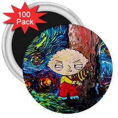 Cartoon Starry Night Vincent Van Gogh 3  Magnets (100 Pack) by Modalart