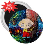 Cartoon Starry Night Vincent Van Gogh 3  Magnets (100 pack) Front