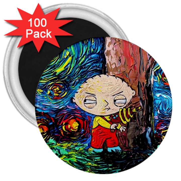 Cartoon Starry Night Vincent Van Gogh 3  Magnets (100 pack)