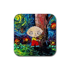 Cartoon Starry Night Vincent Van Gogh Rubber Coaster (square) by Modalart