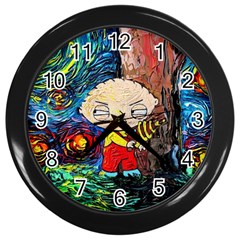 Cartoon Starry Night Vincent Van Gogh Wall Clock (black) by Modalart