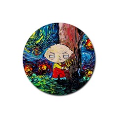 Cartoon Starry Night Vincent Van Gogh Rubber Coaster (round) by Modalart