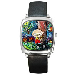 Cartoon Starry Night Vincent Van Gogh Square Metal Watch by Modalart